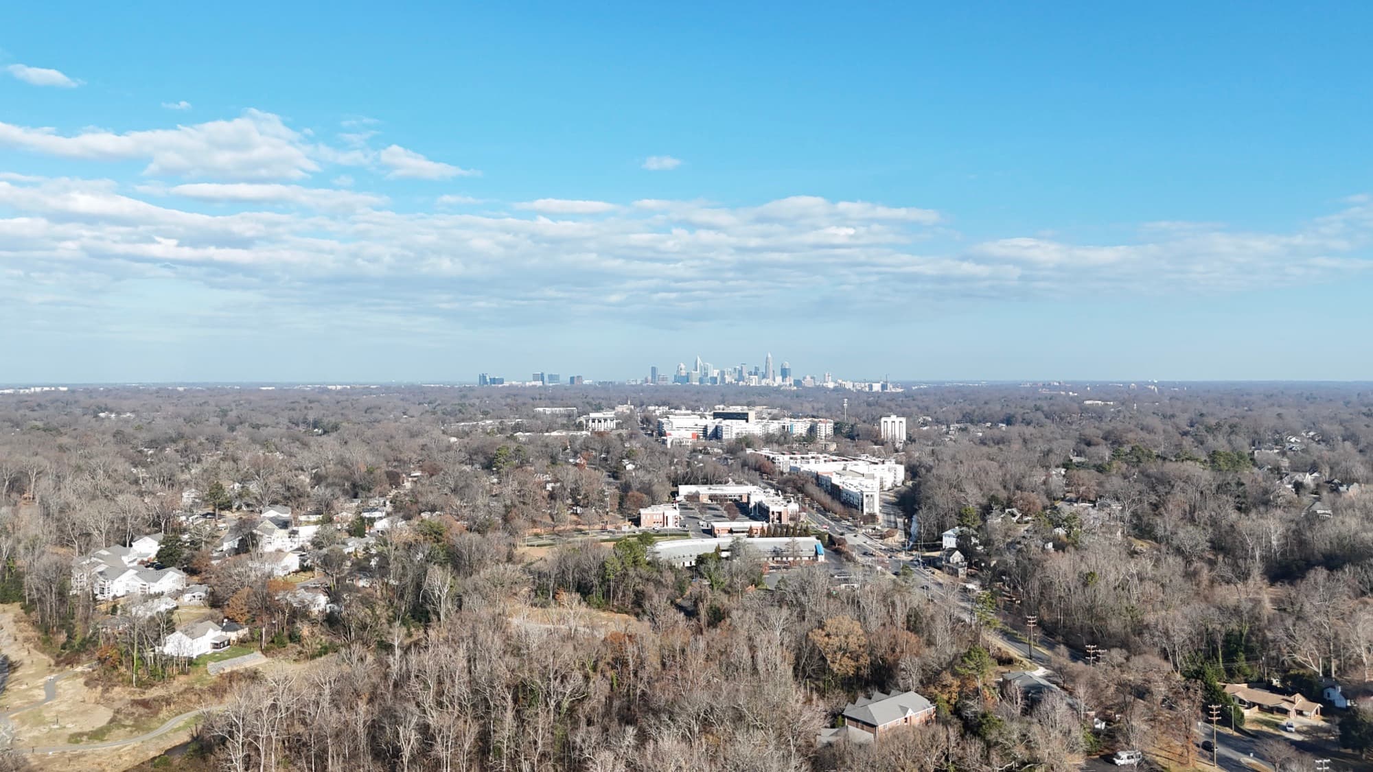 Aerial drone perspective over the Greater Charlotte area by SQO SkyWorks
